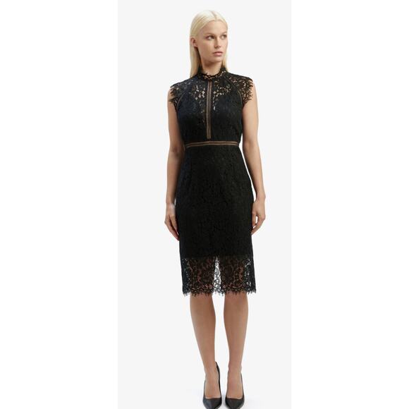 Bardot‎ Black Lace Panel Sheath Midi Dress Size 6 - Picture 1 of 12